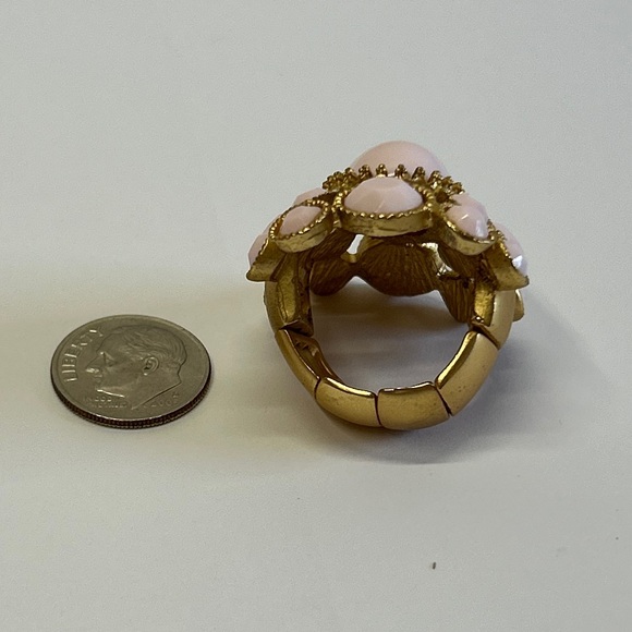 Pink Cabochons Starement Cluster Ring Stretchy Adjustable Gold Tone - Picture 5 of 7